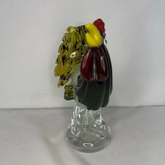 Vintage Murano Style Glass Rooster Bird Decor Colorful Clear Green Yellow - Picture 3 of 13